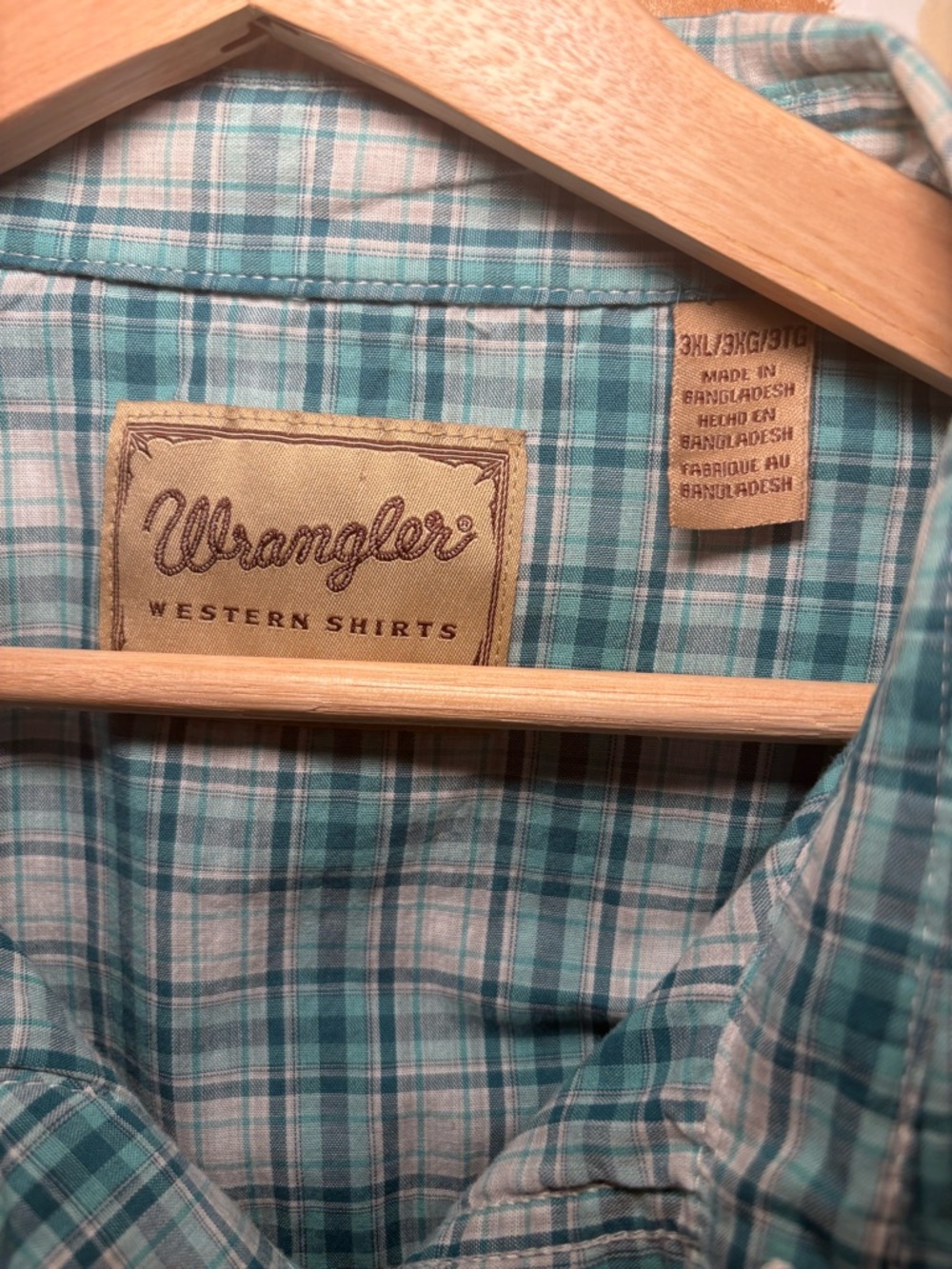 Wrangler Men’s Teal Plaid Western Snap Button Shirt | Rugged Cowboy Ranch Outdoo - Picture 3 of 7